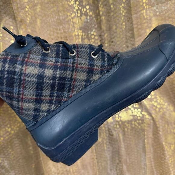 Sperry Navy Blue Saltwater Wool Plaid Duck Winter Boots Waterproof Snow Size 8 - Picture 4 of 8